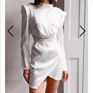 NASTY GAL JACQUARD MIDI POWER DRESS IN IVORY